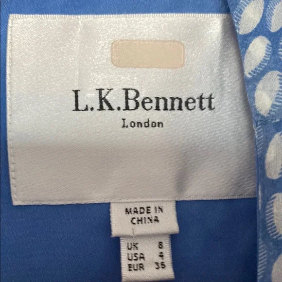 L.K. Bennett 100% Silk Abbie Elegant Blue Polka Dot Patterned Dress - Picture 5 of 8